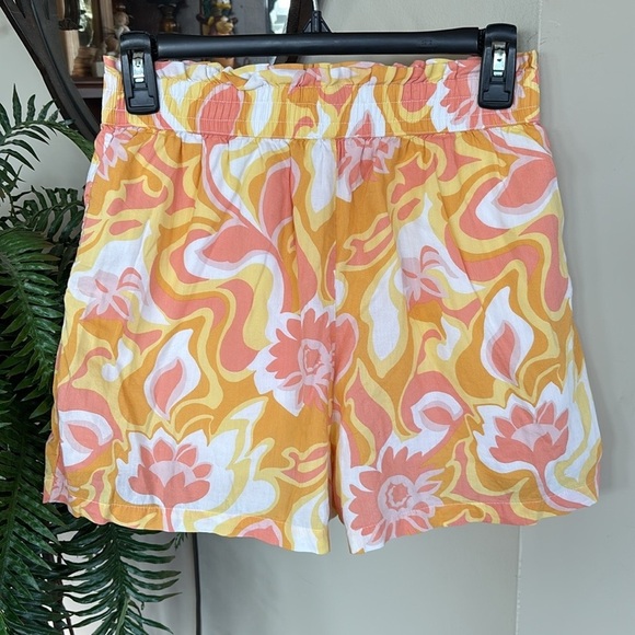 BP Nordstrom Smocked Waist Retro Hippie Shorts Yellow Pink Floral Lined Boho - Picture 9 of 14